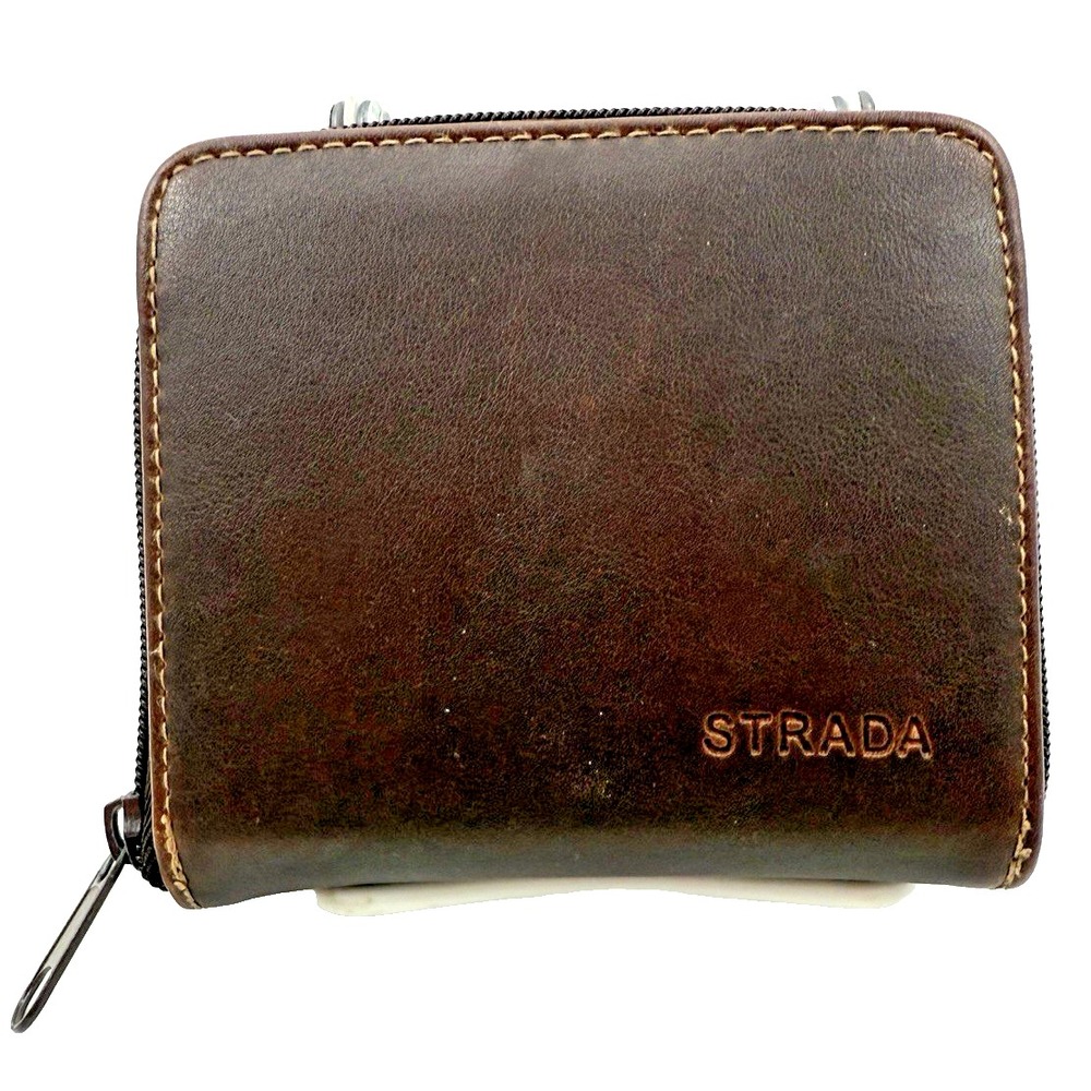 STRADA Brown Leather Wallet with Zip-Around Closure for Men or Women
